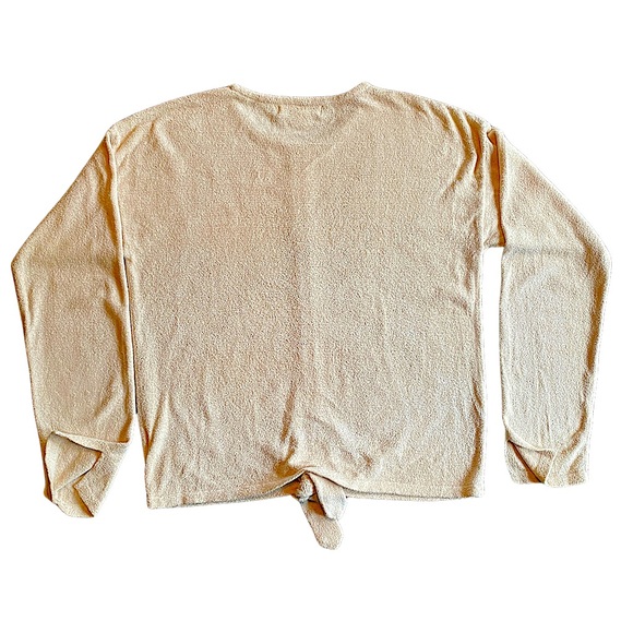 BAREFOOT DREAMS NWT! Cozychic Ultra Lite Tie Front Top Sweater Sand Dune Small - Picture 3 of 11